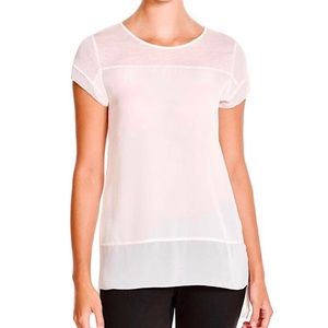 New French Connection Mixed Fabrics High Low Hem Short Sleeve Top Blush Pink XS